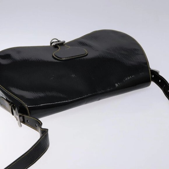 PRADA Shoulder Bag Enamel Black Silver Auth - Picture 7 of 15